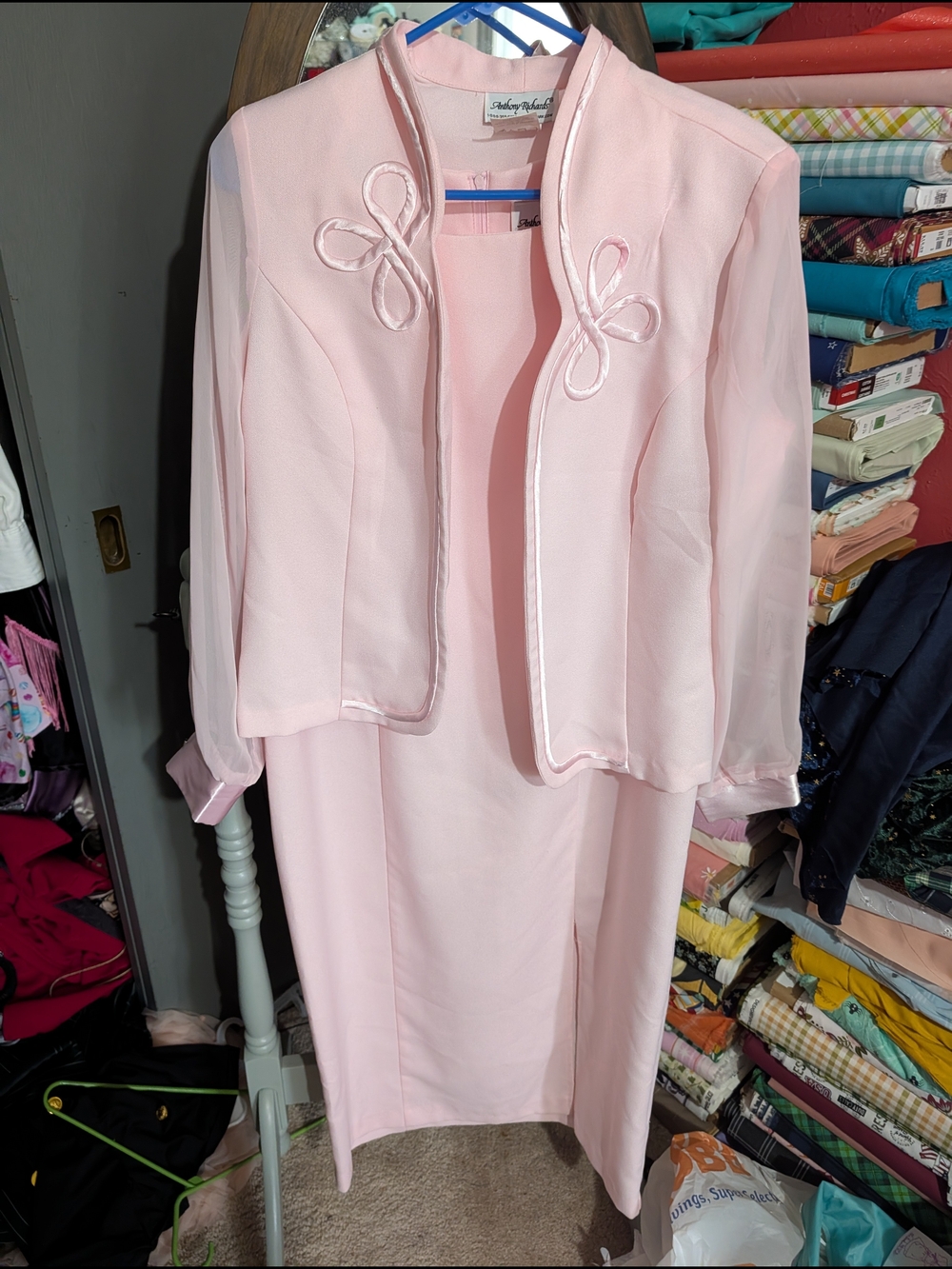 Anthony Richards Vintage Soft Blush Pink Dress & Sheer Jacket Set
